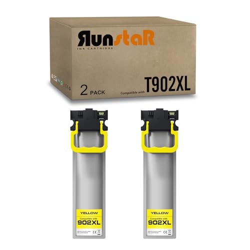 Run Star 2 Packs T902XL 902XL Yellow Remanufactured Ink Cartridge Replacement for Epson T902XL 902XL use for EPSON Workforce Pro WF-C5210 WF-C5290 WF-C5710 WF-C5790 Printer 2 Yellow