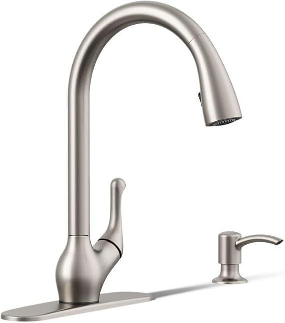 KOHLER R78035-SD-VS Barossa Touchless Pull-Down Kitchen Faucet with Soap/Lotion Dispenser, 1.5 GPM, Battery Powered, Vibrant Stainless