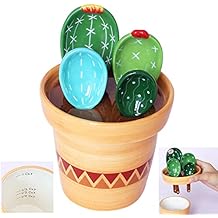 Cactus Measuring Spoons Set in Pot Ceramic Cute Measuring Cups and Spoons Unique Baking Gifts for Dry Wet Ingredients Dishwasher Safe 1 Tbsp 1 TSP 1/2 TSP 1/4 TSP 1 Cup Blue