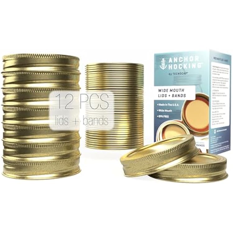 Wide Mouth Lids & Bands, Red Plastisol, Gold - 12 sets of Bands & Lids per box