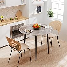 Wisfor Sintered Stone Dining Table: 31.5 Inch Round Reception Coffee Table for 2-4 Person - Small Kitchen Table with Black Metal Legs, Grey