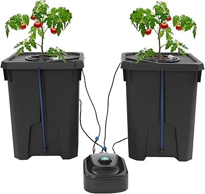 2Pcs Deep Water Culture Bucket System, 7 Gallon Hydroponics Growing System Kit with Flippable Inspection Cover, Recirculating Drip Garden System with Air Pump&Clay Pebbles for Indoor Outdoor Plants
