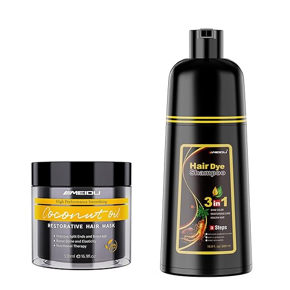 Black Hair Dye Shampoo 3 in 1, Hair Mask