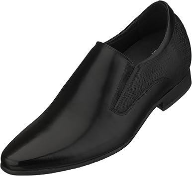 CALTO Mens Invisible Height Increasing Elevator Shoes - Black Leather Slip-on Formal Dress Loafers- 3 Inches Taller - Y5530 - Size 7 DM US