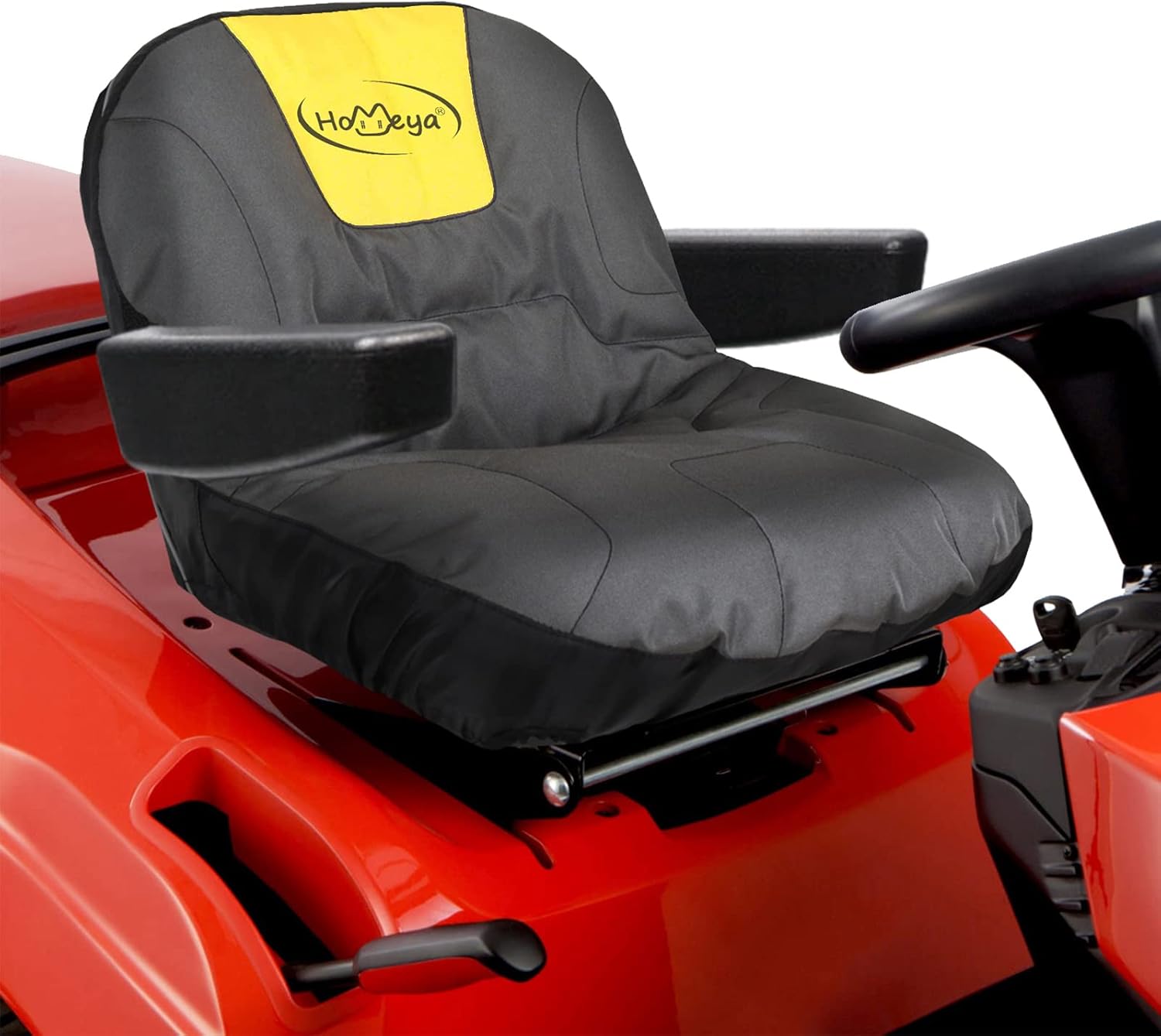 HOMEYA Riding Lawn Mower Seat Cover, Heavy Duty 600D Oxford Waterproof Tractor Seat Cover with Padding & Back Pockets, for 12.2-14.2 Inches High Seats, Fits Husqvarna Cub Cadet Seat with Armrests
