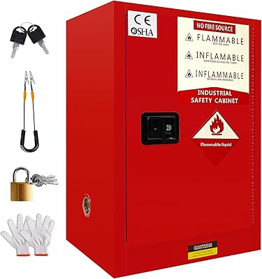 12 Gallon Red Flammable Cabinet - Galvanized Steel Hazardous Storage Cabinet with Adjustable Shelves for Flammable Liquids, Industrial and Home Use