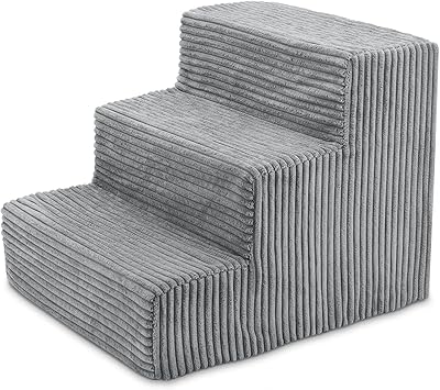 Best Pet Supplies Dog Stairs & Steps - Foam Steps for Small Dogs & Cats, Non-Slip Indoor Balanced Pet Step Support, Dog Ramp, No Assembly, Gray, 3-Step 13.5-inch Height