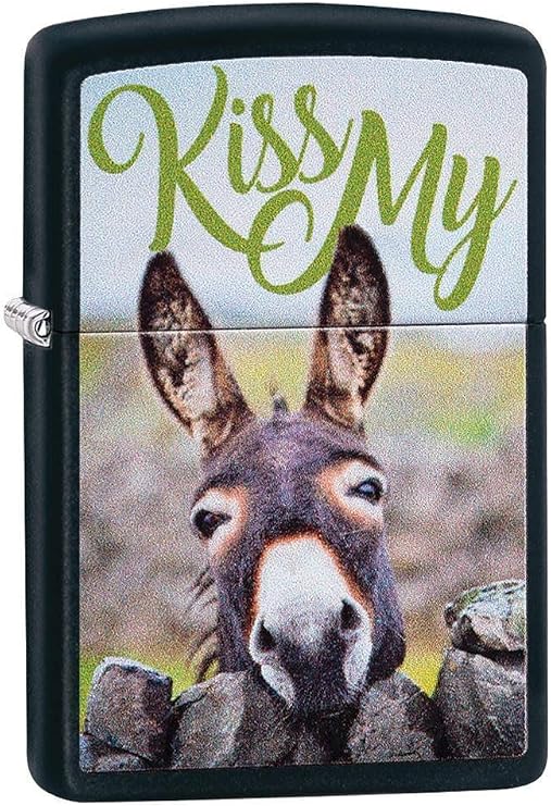 Zippo Kiss My Donkey Pocket Lighter, Black Kiss My Donkey, One Size (29868)