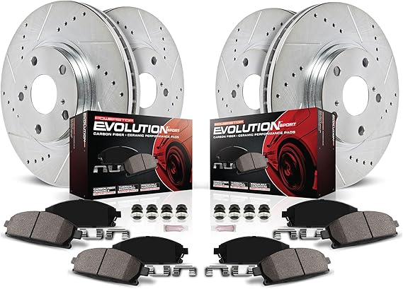 PowerStop Front and Rear Brake Kit for Nissan Sentra 2017-18 - Drilled and Slotted Disc Rotors with Carbon-Fiber Ceramic Brake Pads Replacement, K6095