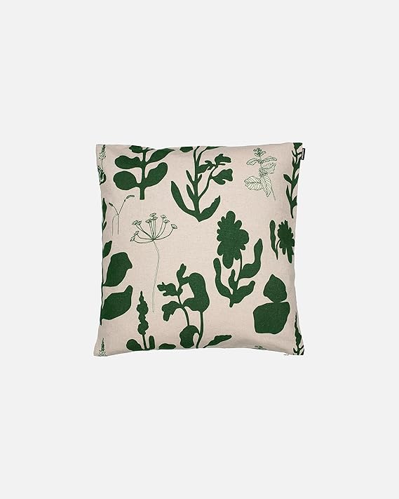 MARIMEKKO Pieni Elokuun Varjot Cotton Pillow Cover (Canvas and Green) Refine Your Home Decor with Our Square Cushion Cover W/Side Zip Closure Modern Pillow Covers 20x20 inches