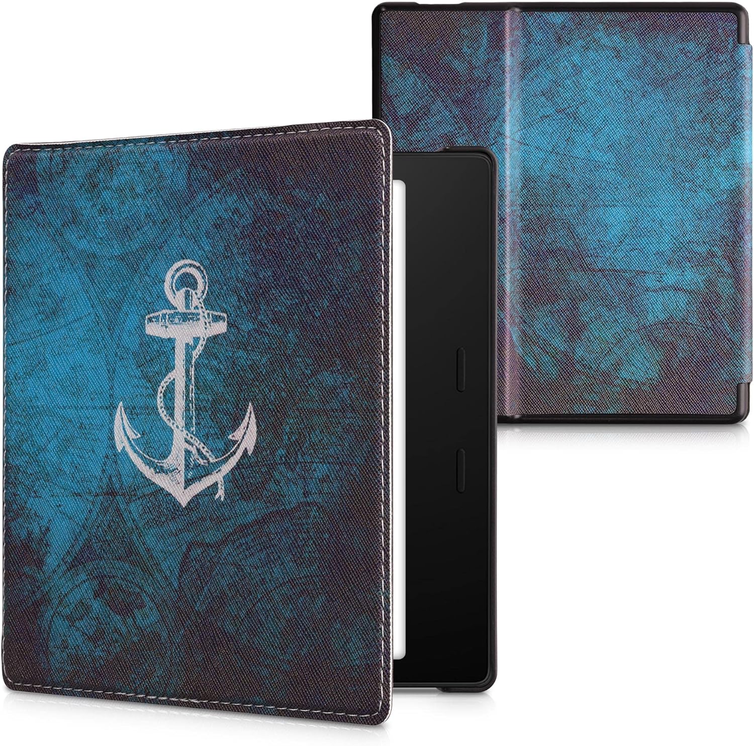 kwmobile Case Compatible with Amazon Kindle Oasis 10. Generation Case - eReader Cover - Anchor Map WhiteBlue
